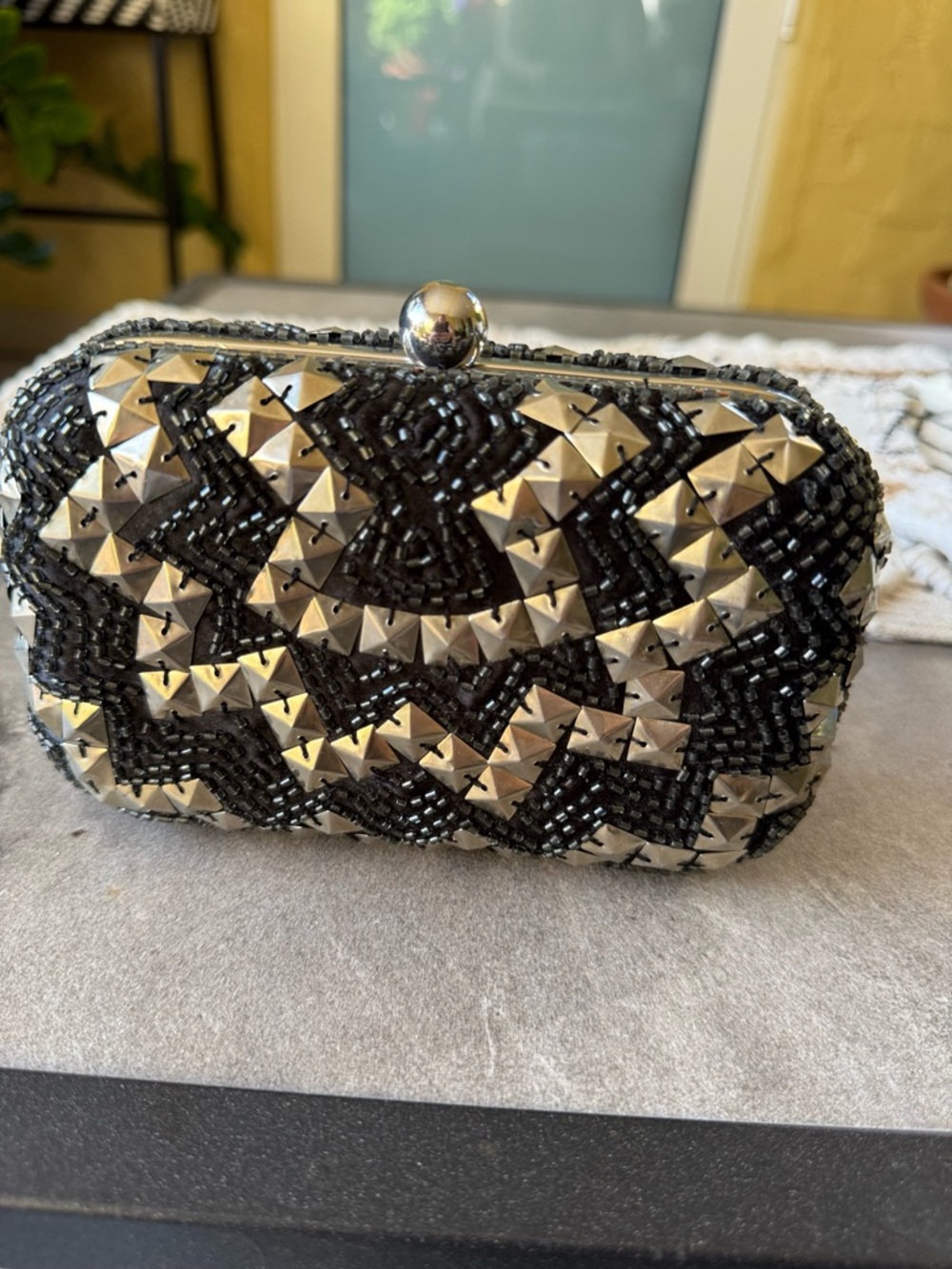 Vintage Juicy Couture Black & Silver Beaded Clutch